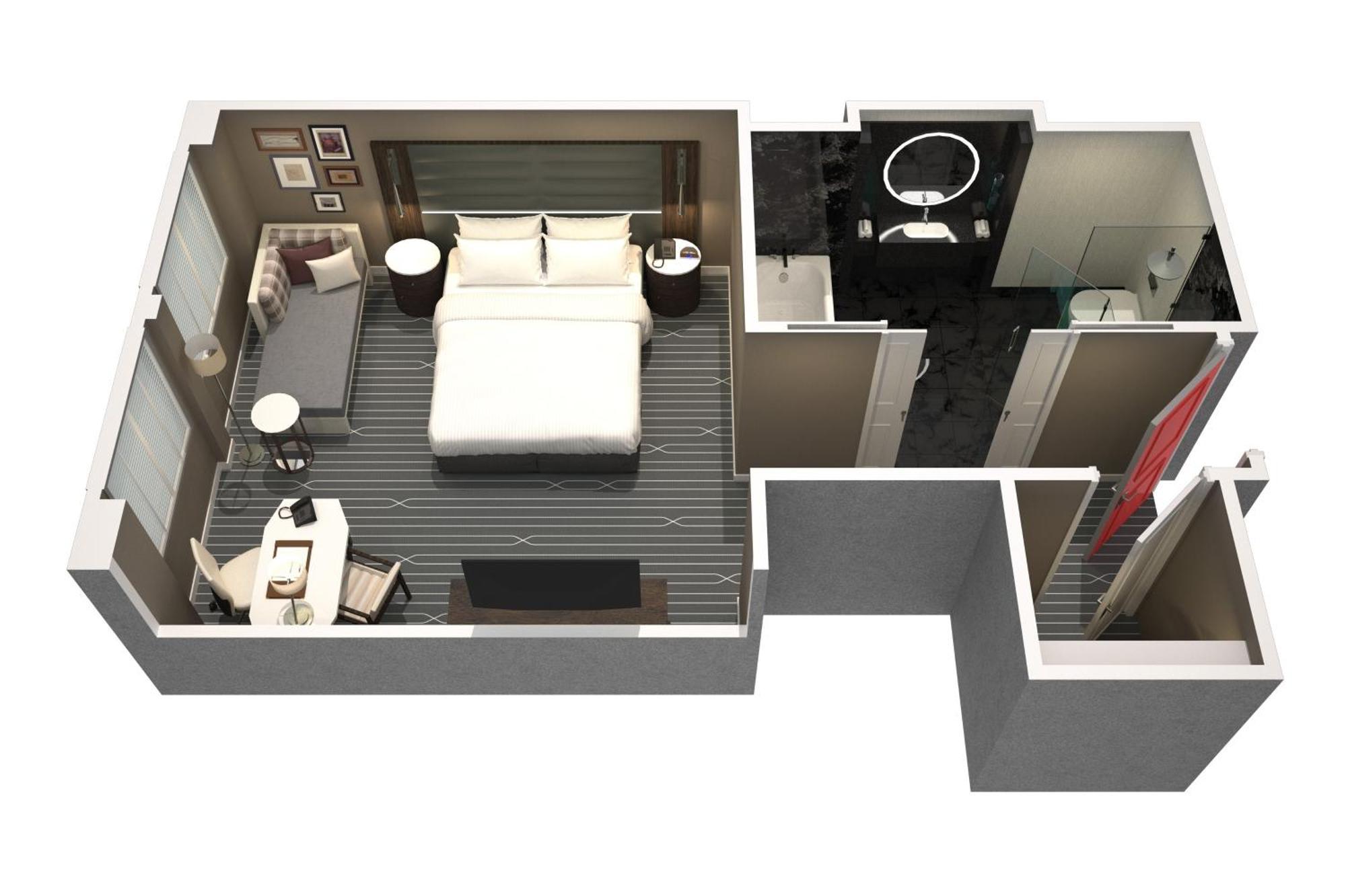 Sheraton Grand Sydney Hyde Park Zewnętrze zdjęcie A typical room layout of a hotel room